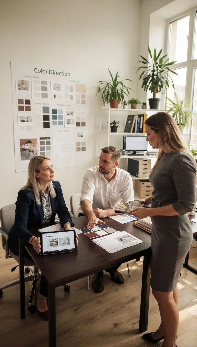 Krāsu palete, kas rada harmoniju un iedvesmo darbiniekus strādāt efektīvi.